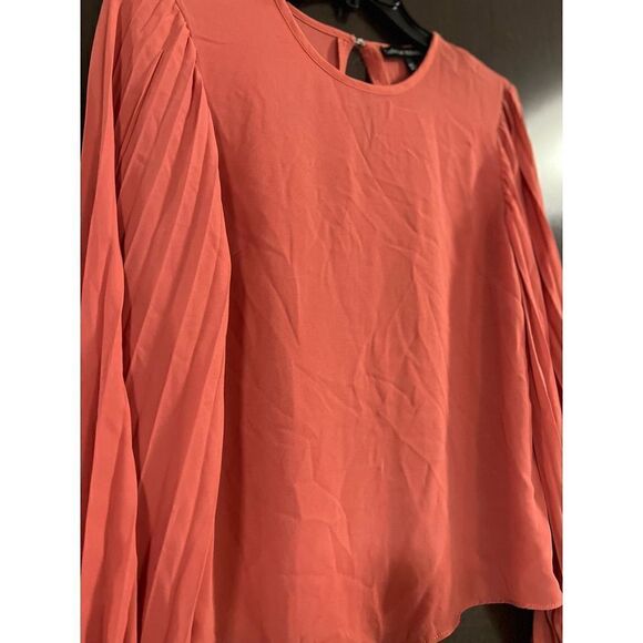 Catherine Malandrino Blouse Sheer Pleated Sleeve Blouse In Peach - Picture 4 of 6